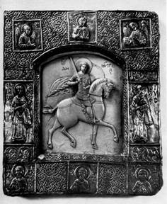  29.    .  . XI-XII . .  .(Saint Demetrios de Thessalonique a cheval. Steatite sculptee en ronde bosse. XI-XHe s.s. Chambre des Armures. Moscou.)